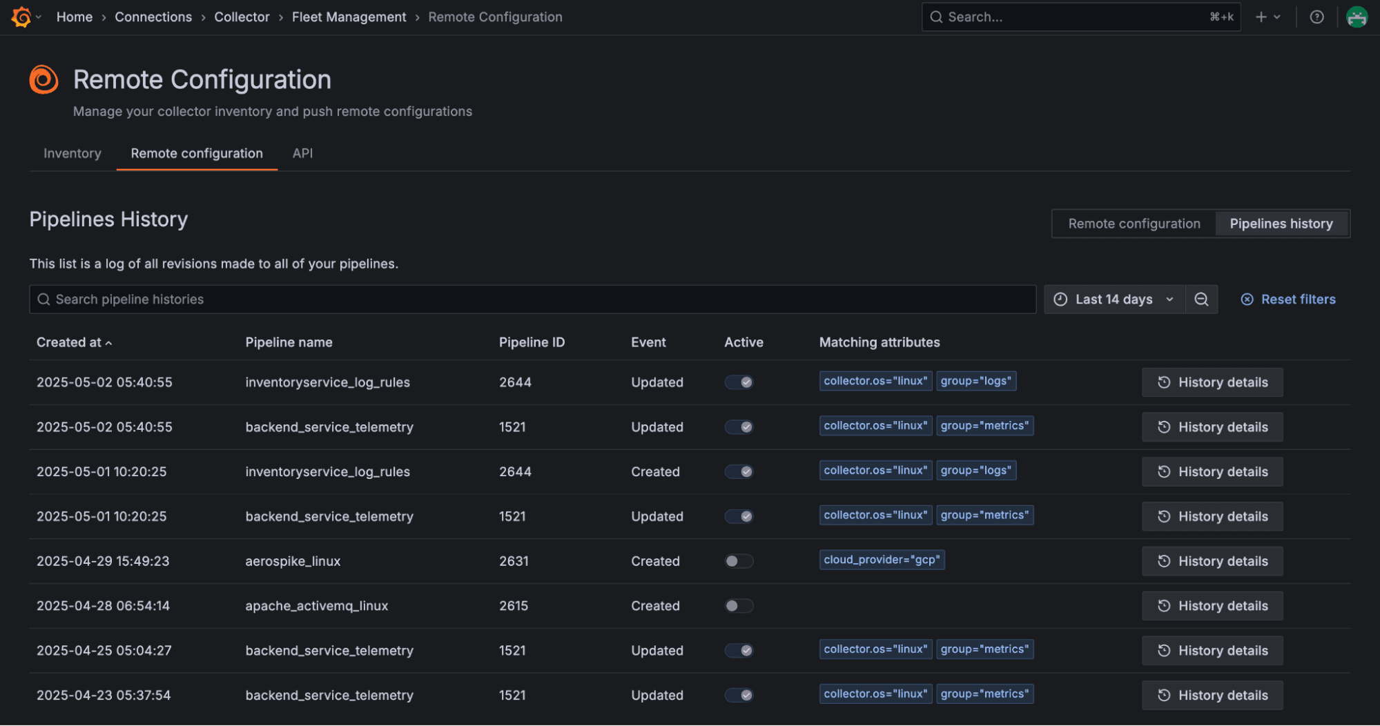 Remote configuration page in the Grafana UI