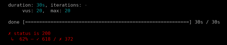 A screenshot of another error output from a load test.