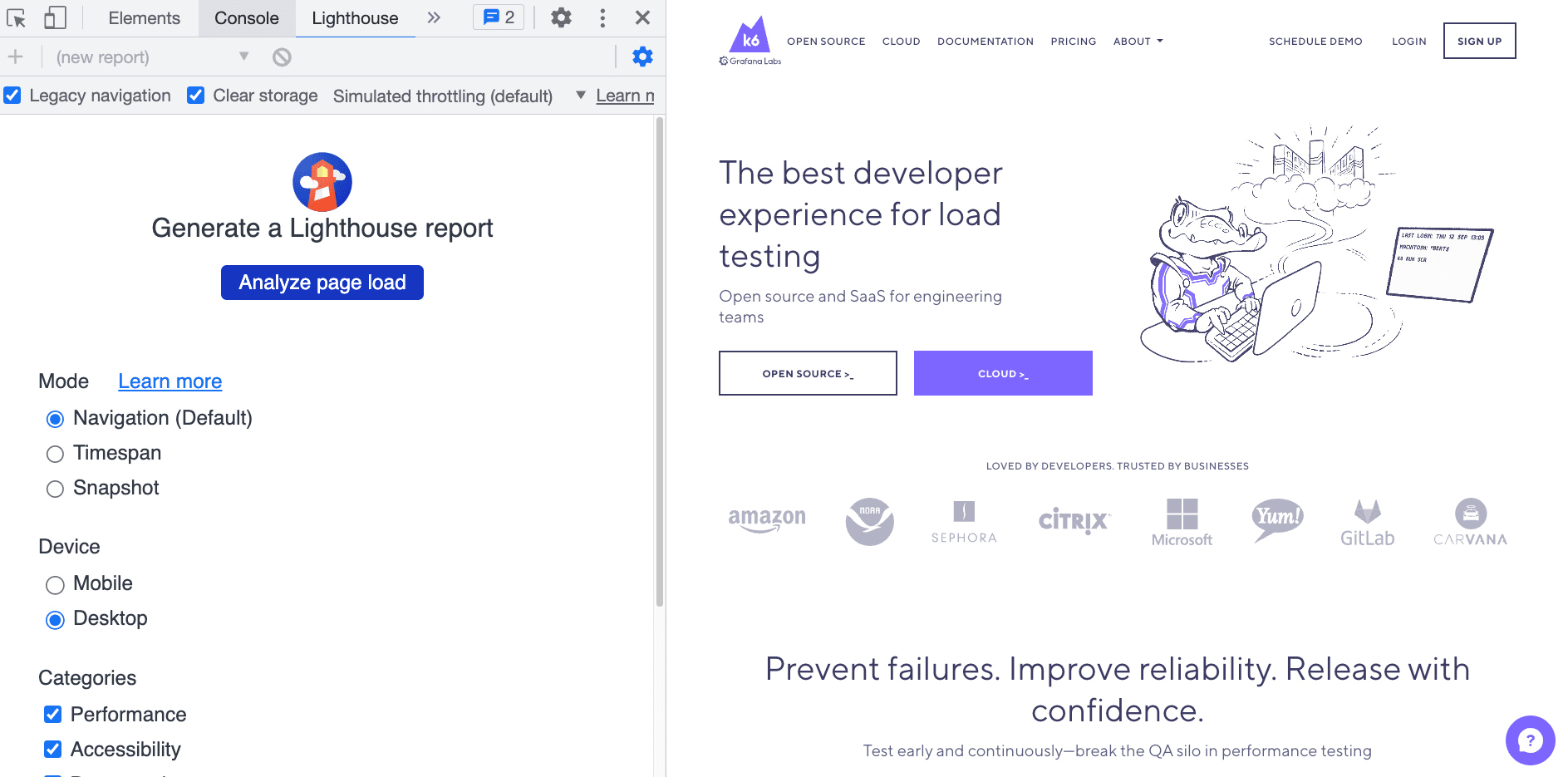 Run a Lighthouse test with Chrome DevTools
