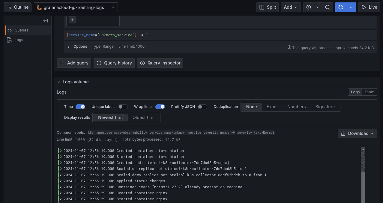 Events populating in Grafana Cloud