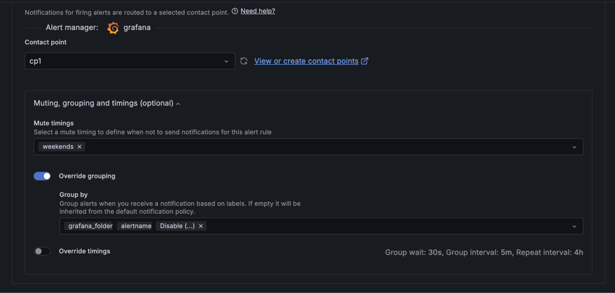 A screenshot showing muting, grouping, and timing options.