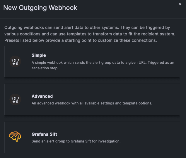 Grafana OnCall webhook to trigger Sift investigations