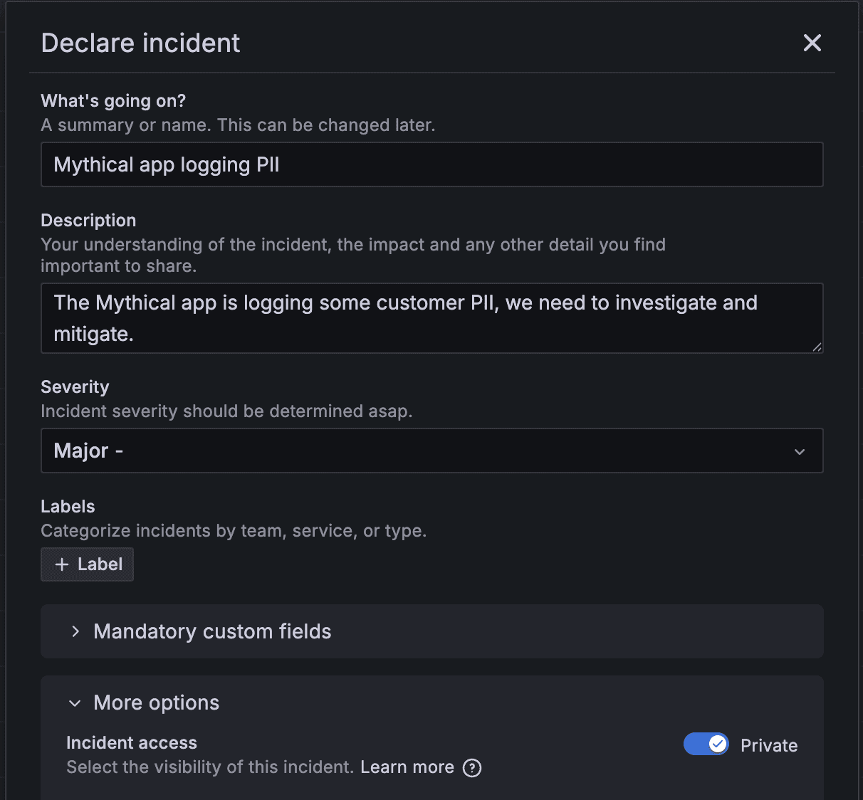 Declare incident menu