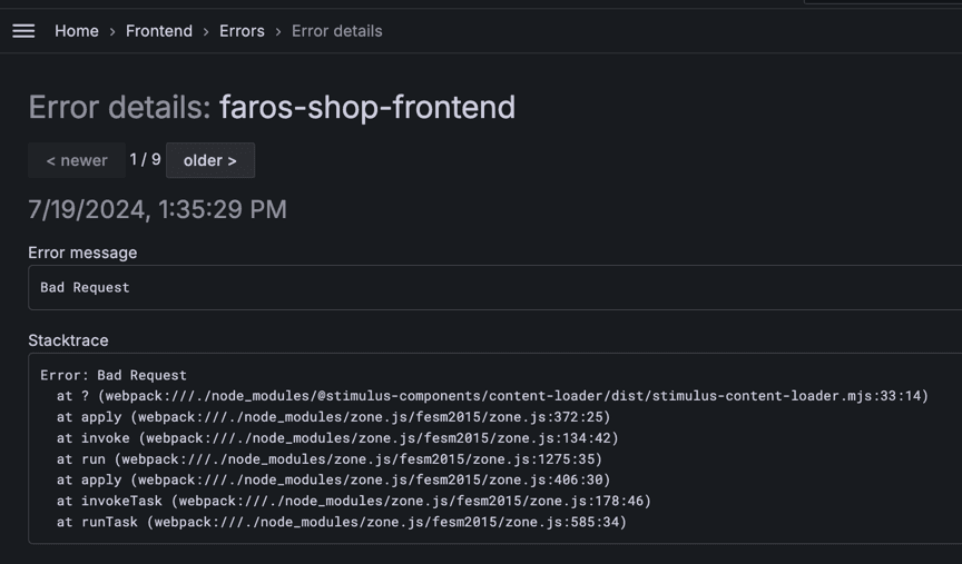 A screenshot of error details.