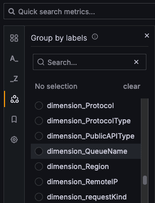 A screenshot of the Group by labels functionality in Metrics Drilldown.
