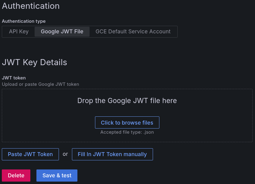 A screenshot showing the JWT authentication method.