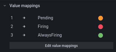 Screenshot of Grafana UI for value mapping in Grafana Alerting.