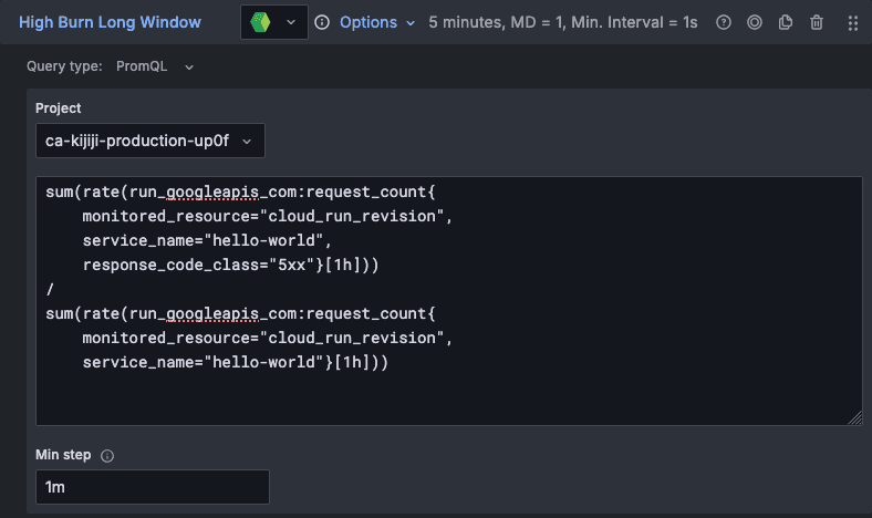 A screenshot of a high burn, long window alert.