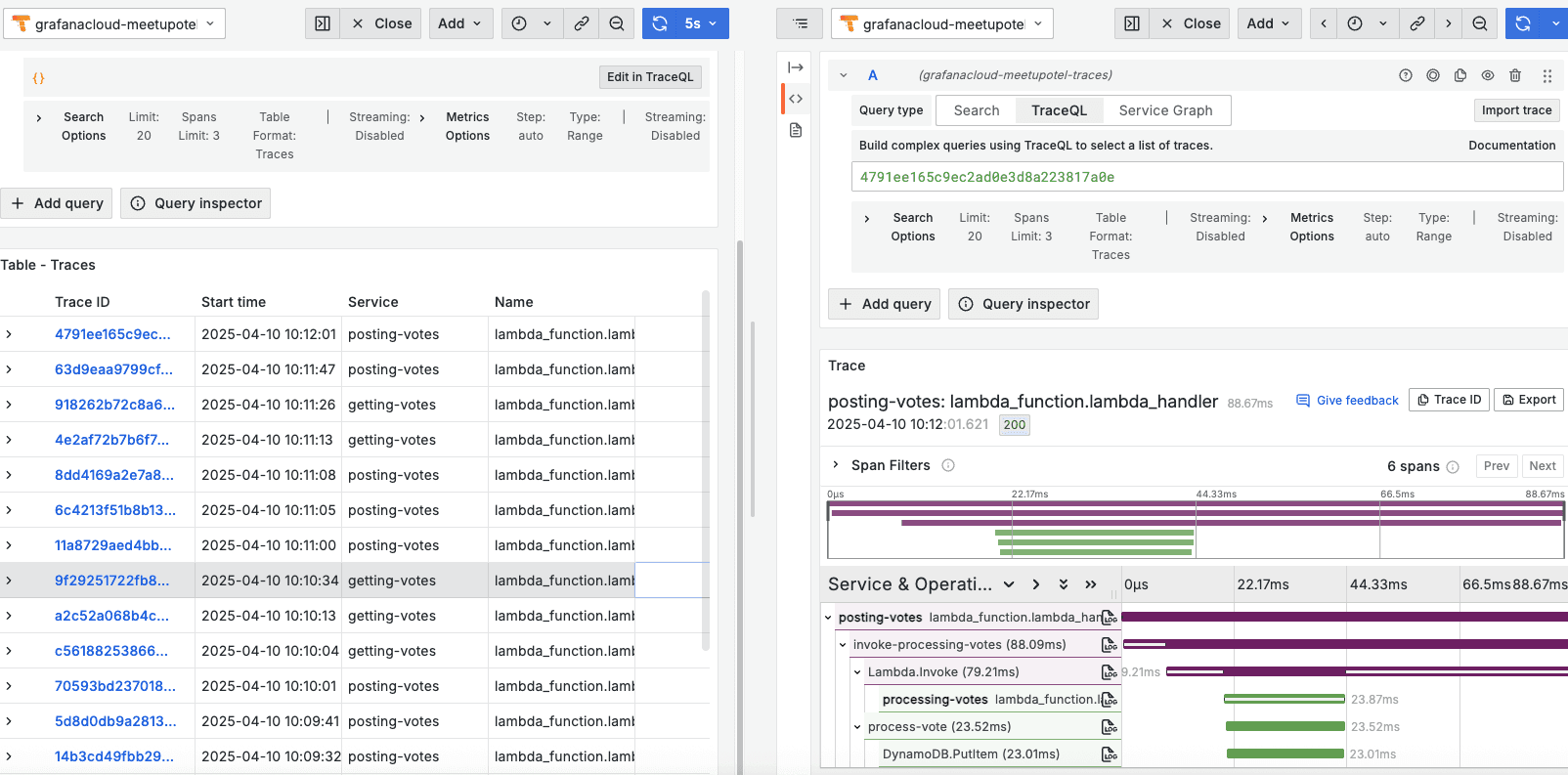 Grafana Cloud Traces UI