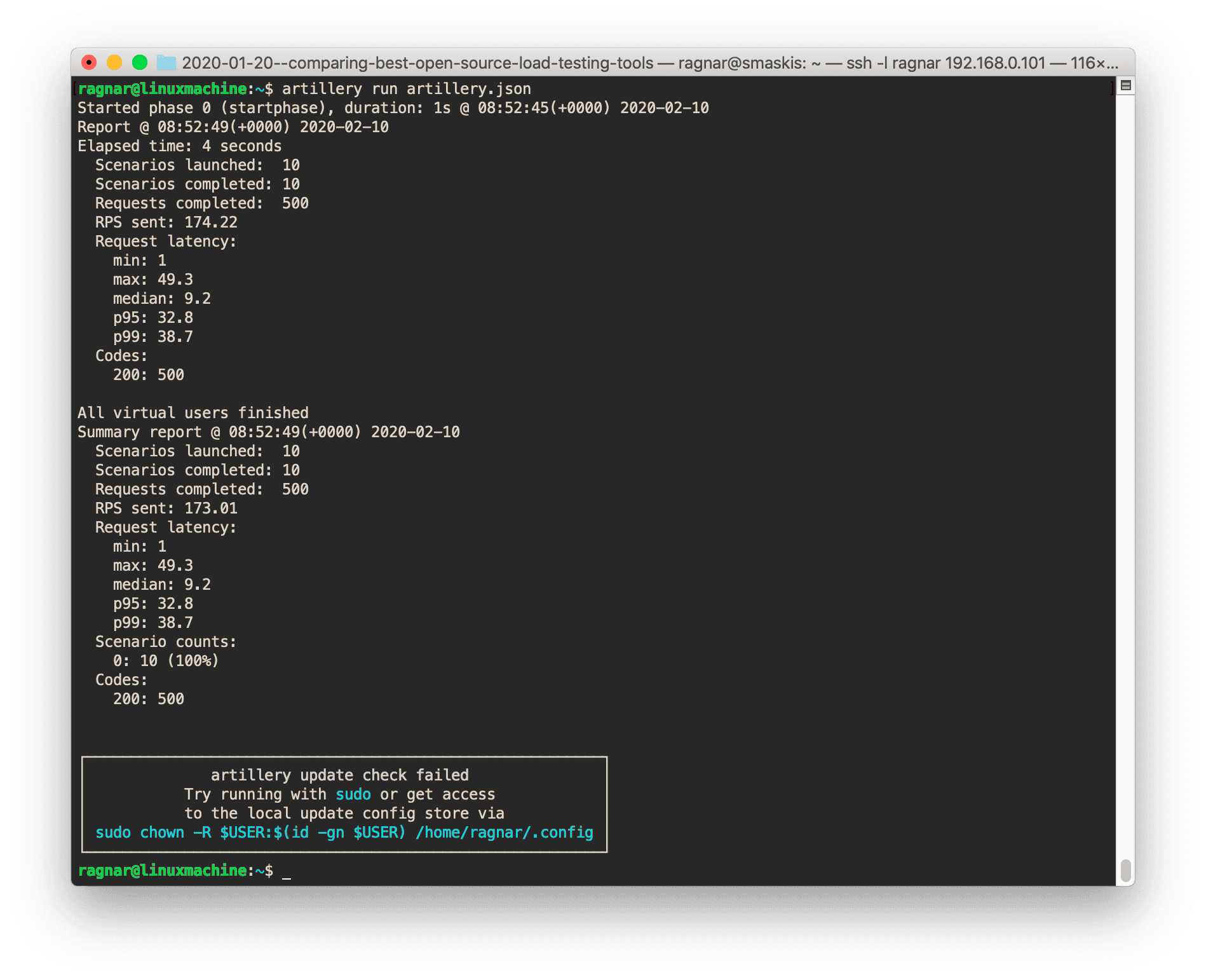 Artillery runtime screenshot
