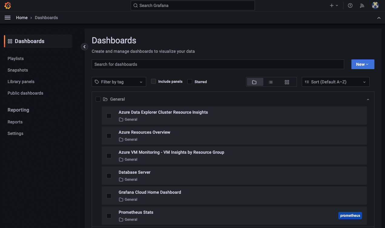 Screenshot of new Grafana navigation