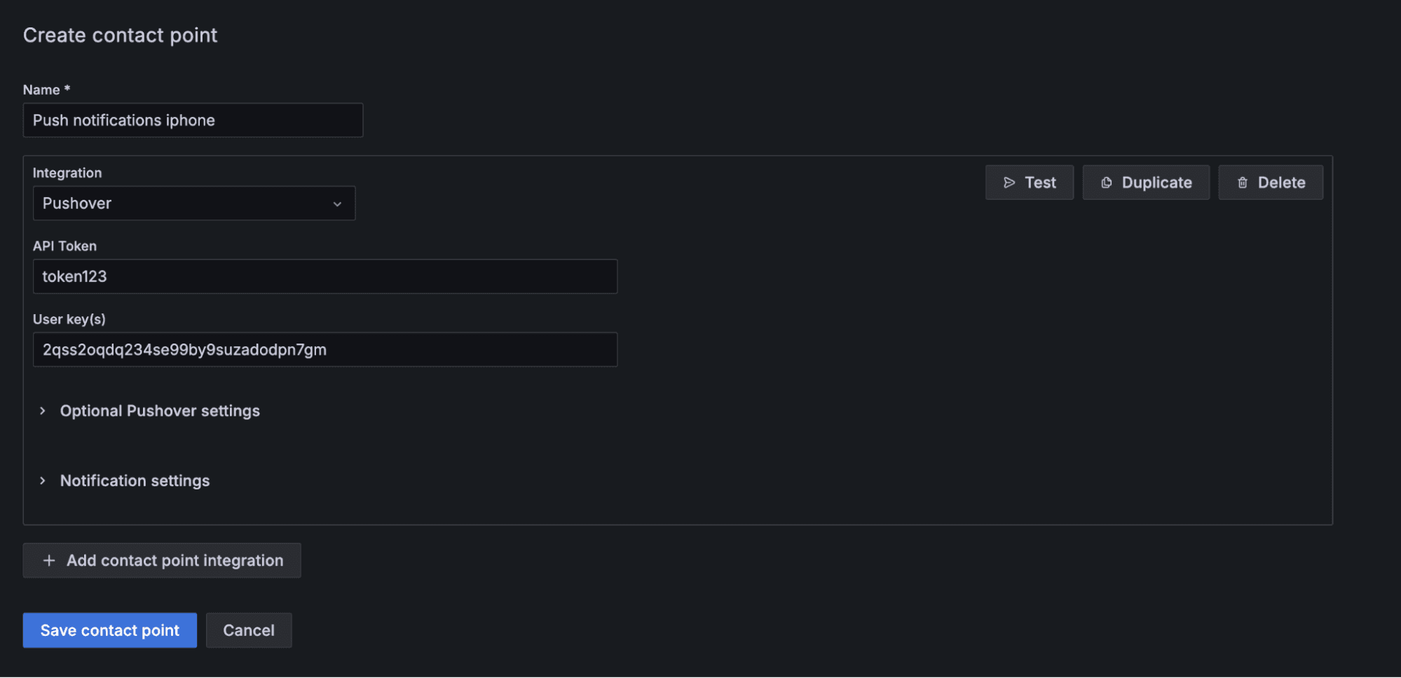 Create contact point menu