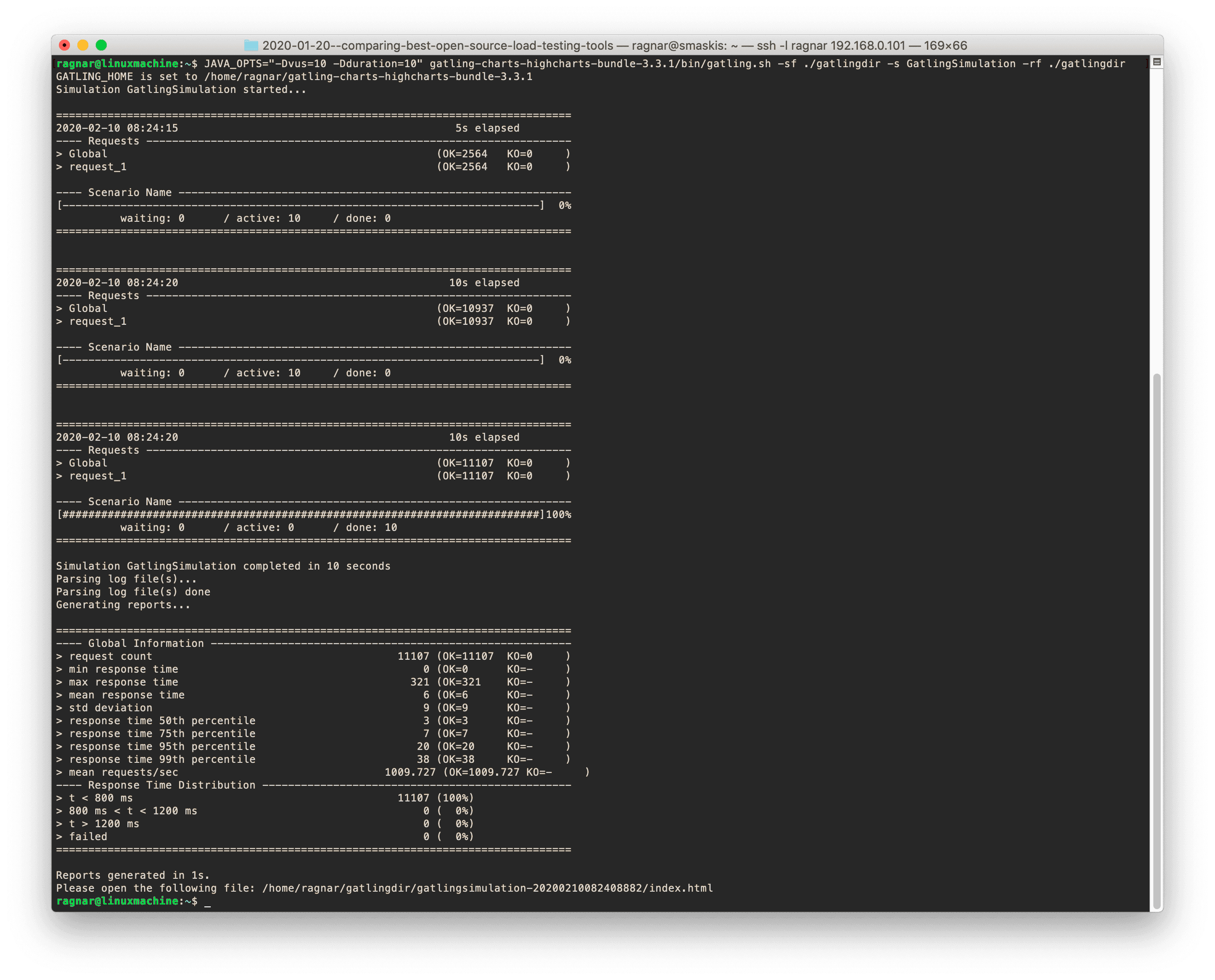 A screenshot of Gatling runtime