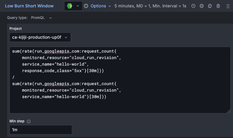 A screenshot of a low burn, short window alert.