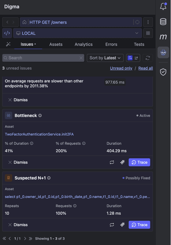 Digma insights panel