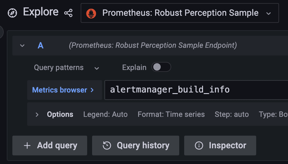 A screenshot of the query results, showing time and value.
