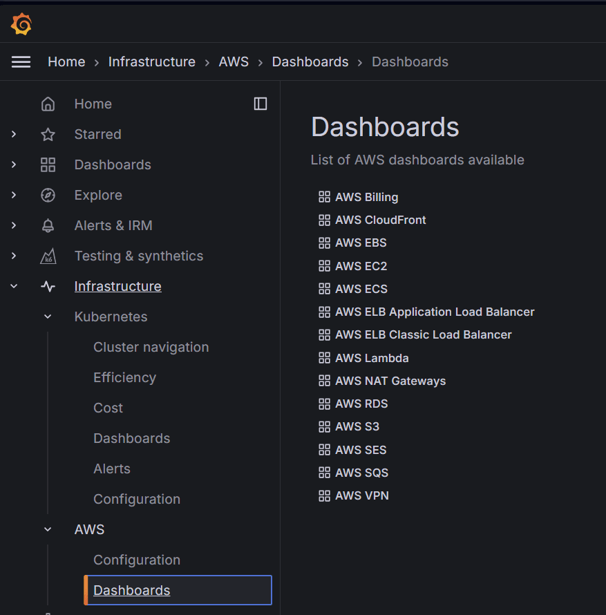 UI for selecting out-of-the-box dashboards