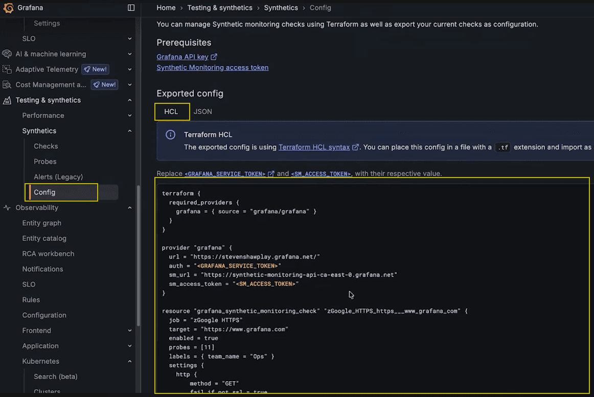 A screenshot of the exported HCL.
