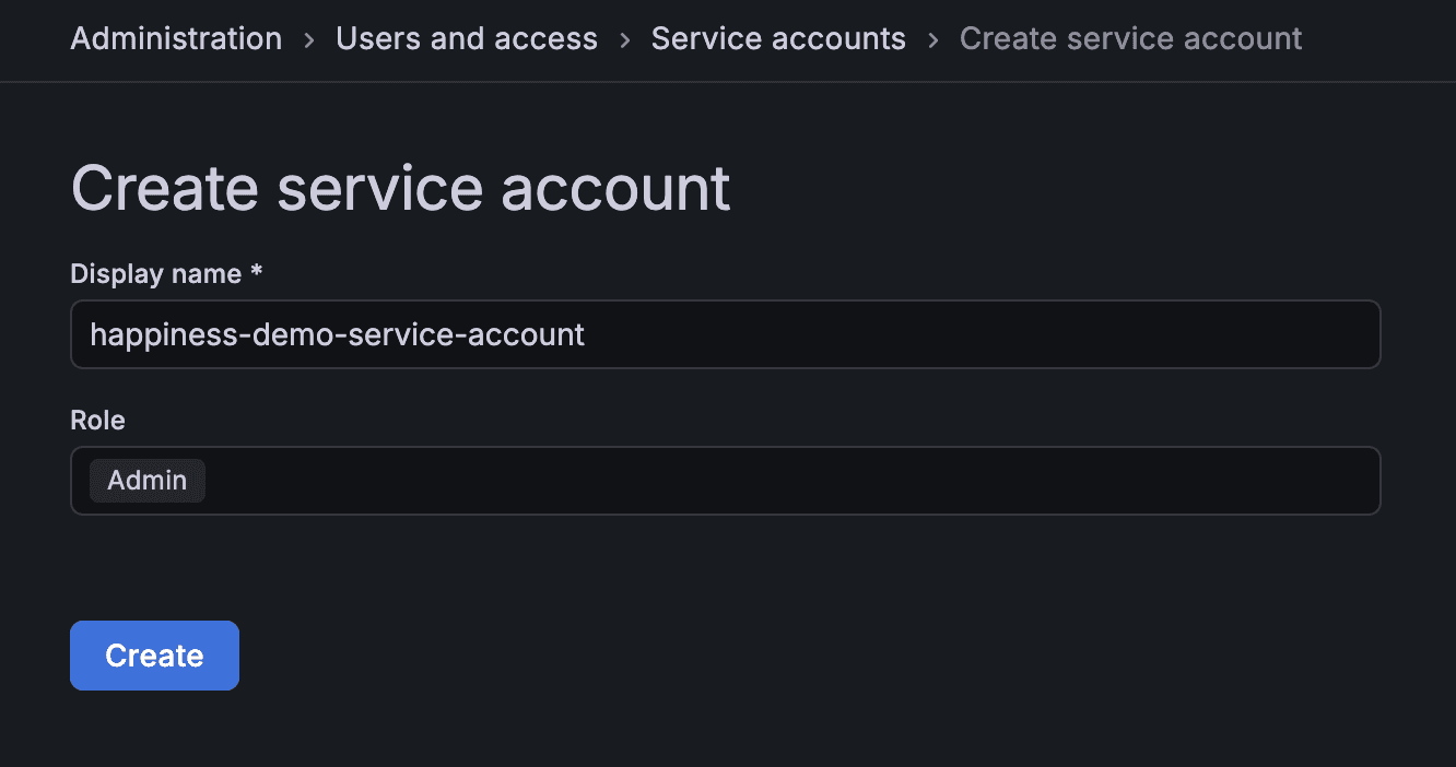 Creating a service account in the Grafana Cloud UI