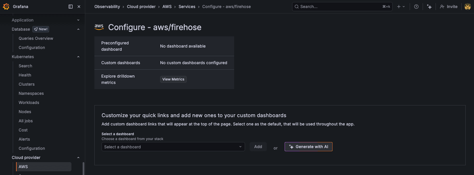 Customization settings in Cloud Provider Observability in Grafana Cloud