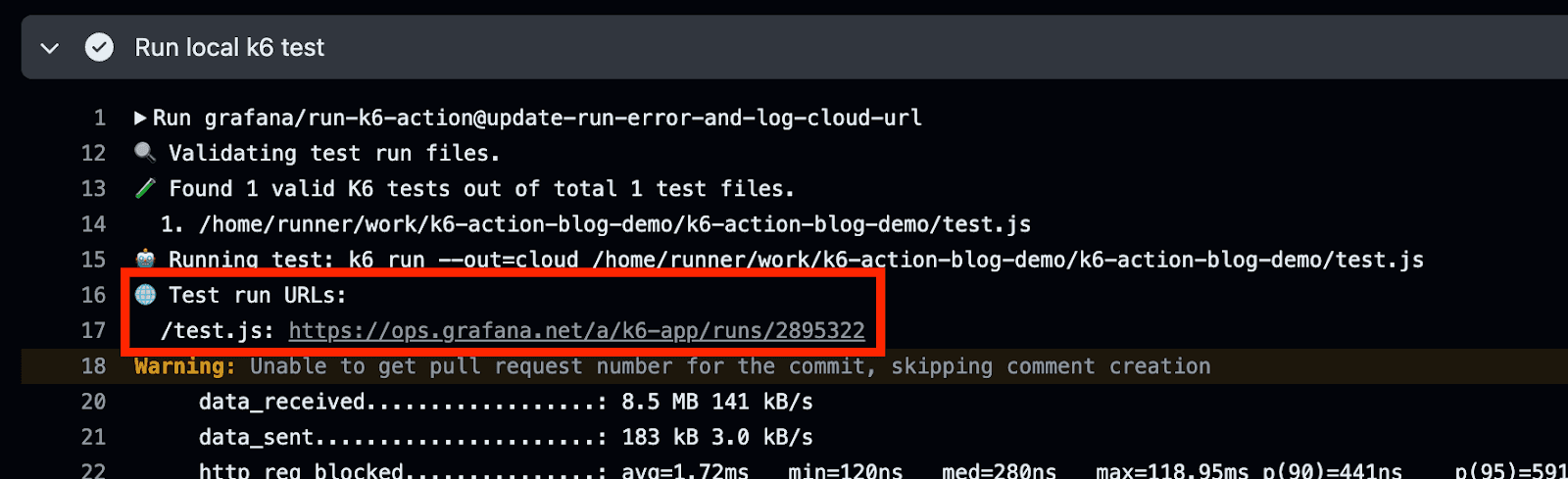 A screenshot of the output URL.