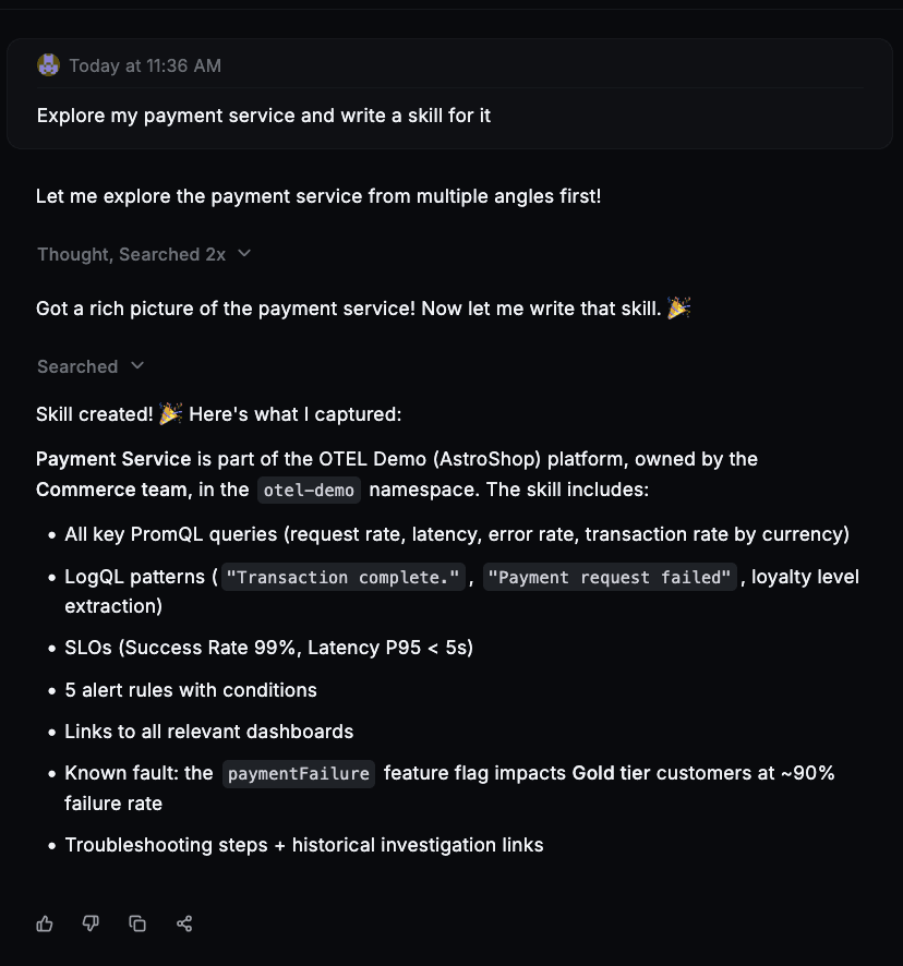 An interaction where Assistant helps build a skill to explore a payment service