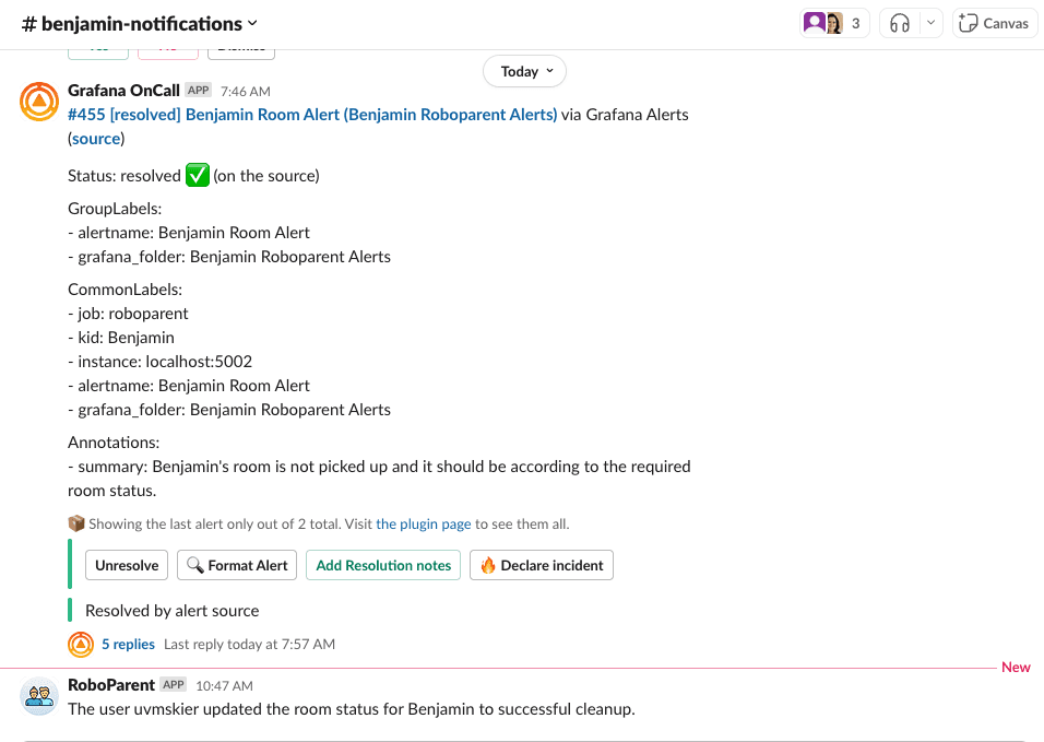 A screenshot of the OnCall alert in Slack.