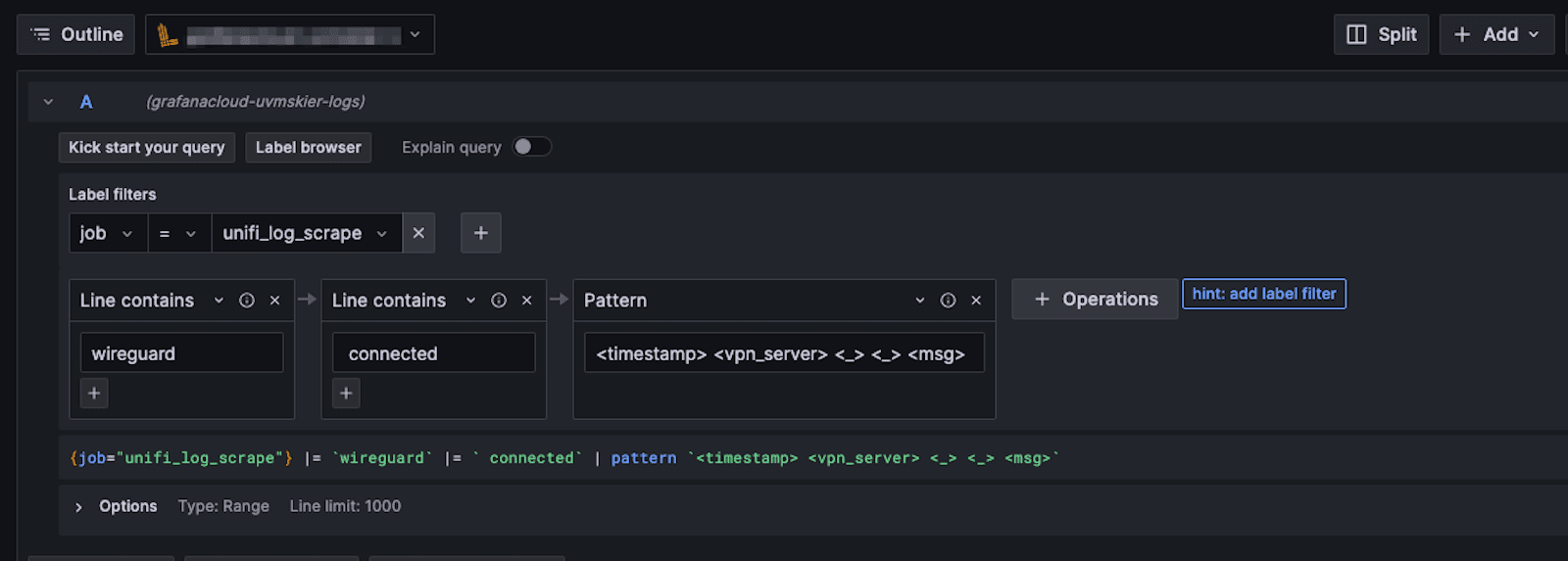 A screenshot of the query builder view in Grafana.
