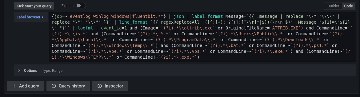 Code for Grafana Loki query