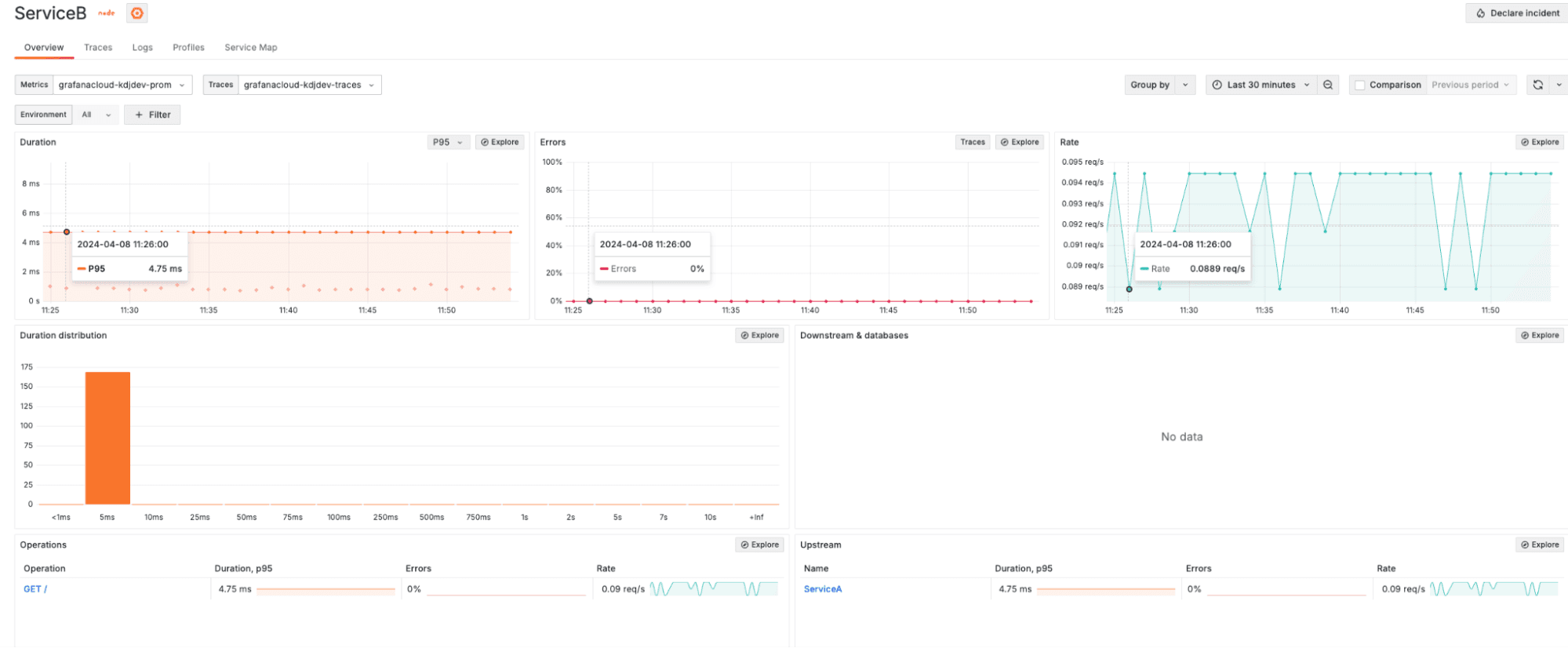 A screenshot of the Service Overview page for Service B.
