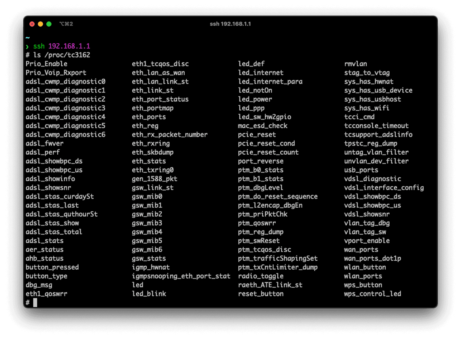 A screenshot showing exposed configurations and values