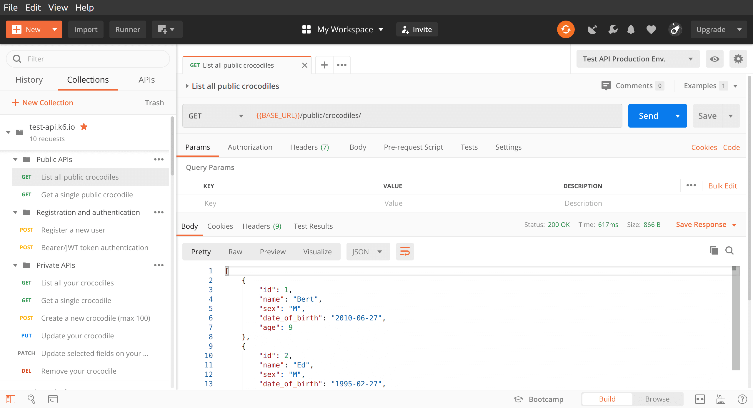 Test API Postman collection.