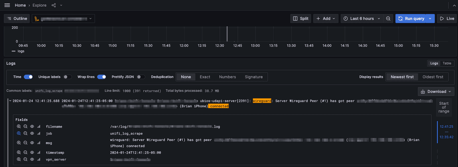 A screenshot of a sample log entry in Grafana.