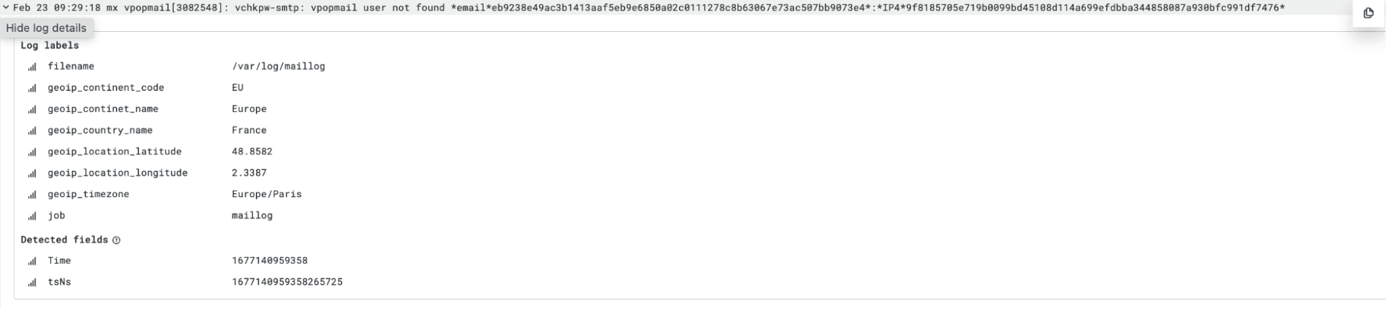 A screenshot showing IP address data for a service provider in Vienna.