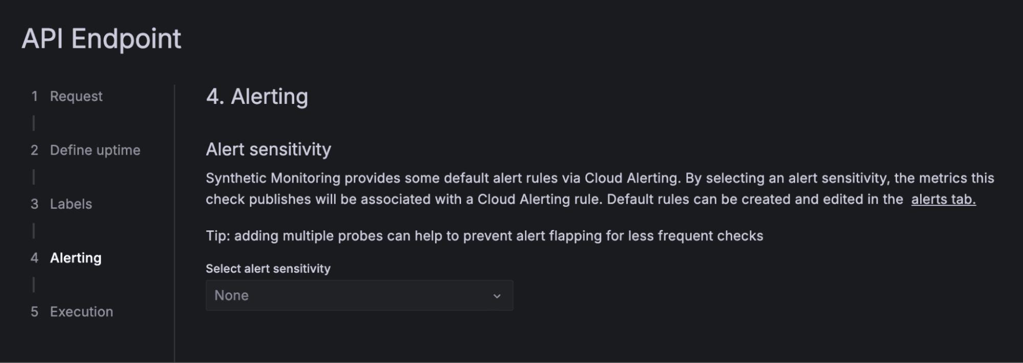 A screenshot showing the Alert sensitivity selection page.