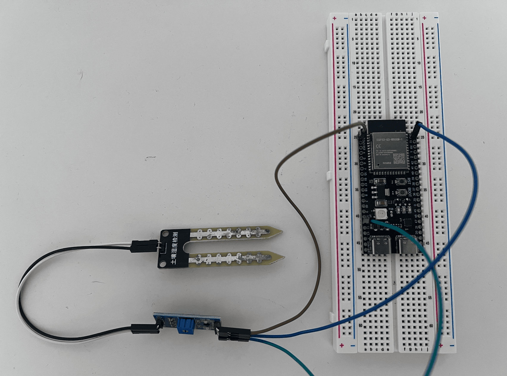 A screenshot of the hardware for the soil moisture sensor project.
