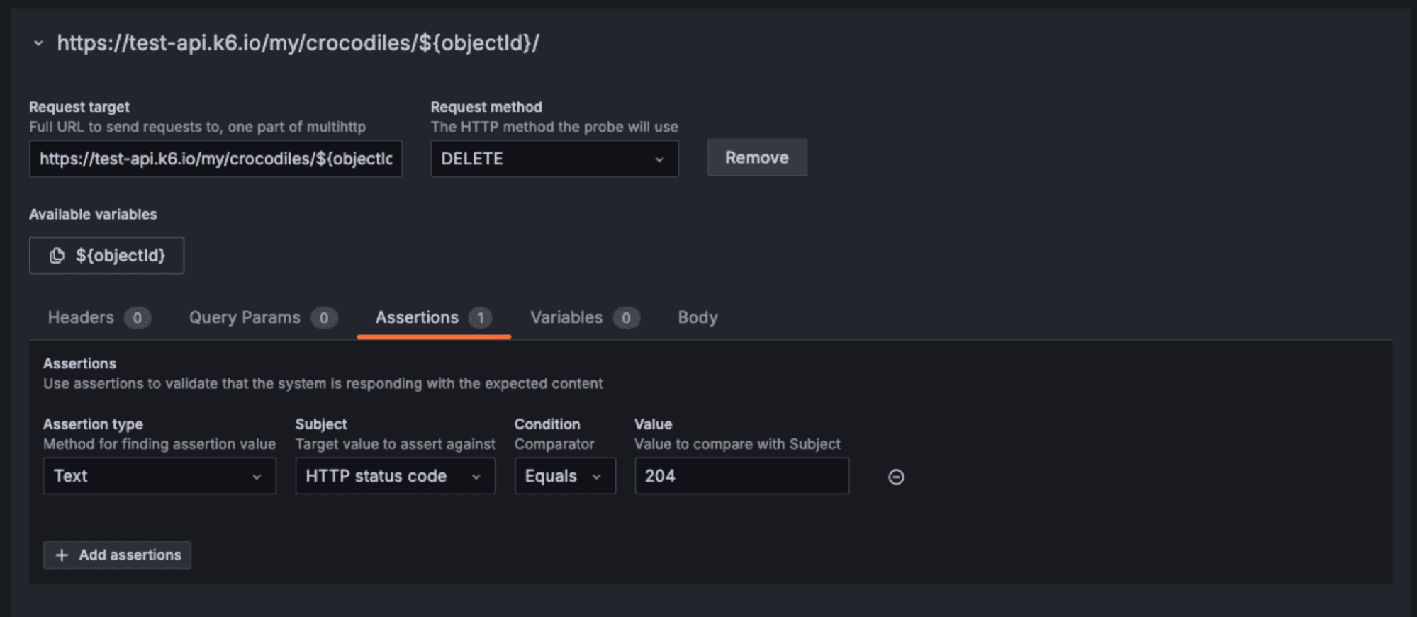 A screenshot of the 204 response code.
