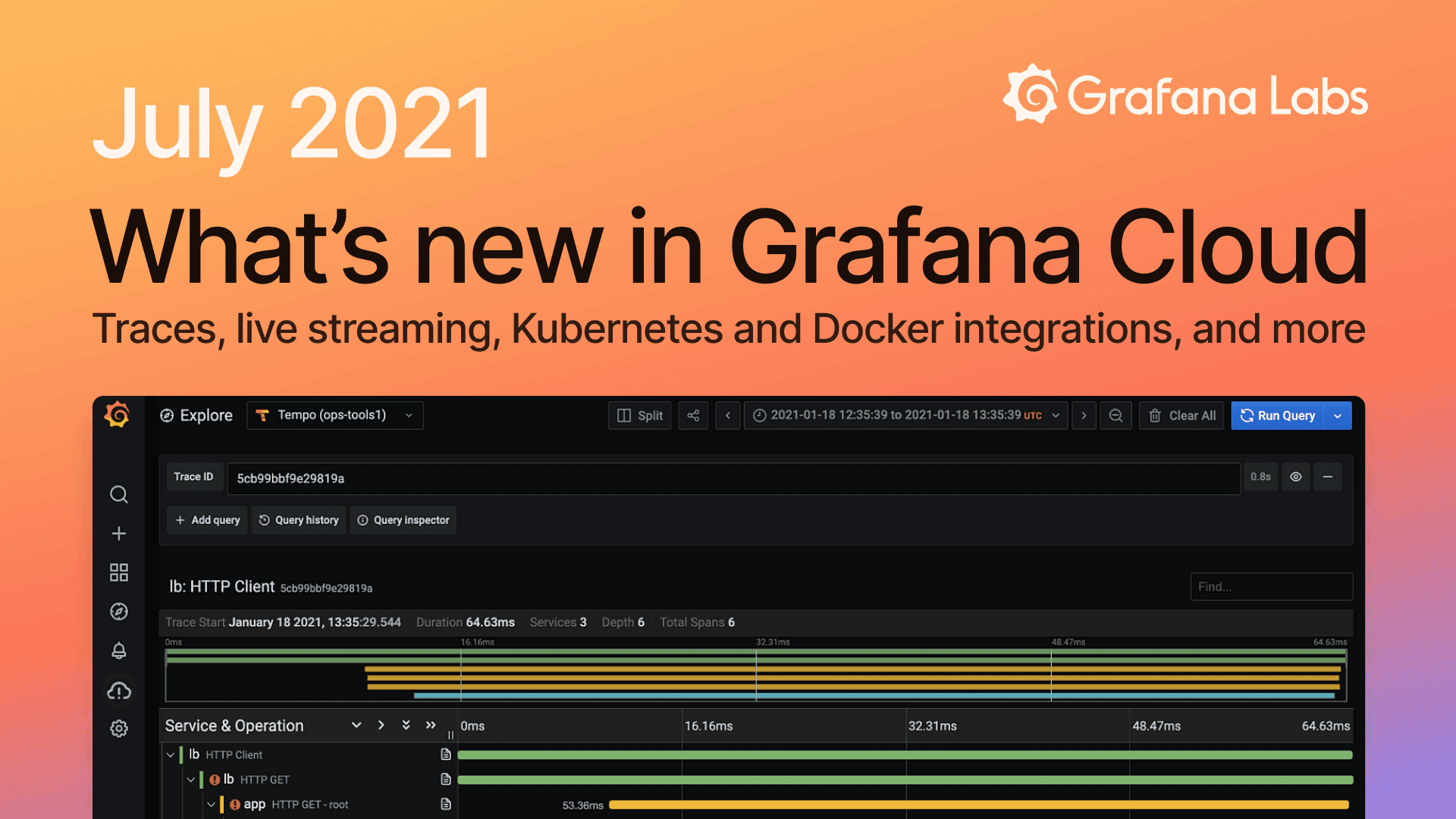 What’s new in Grafana Cloud for July 2021: Traces, live streaming, Kubernetes and Docker integrations, and more