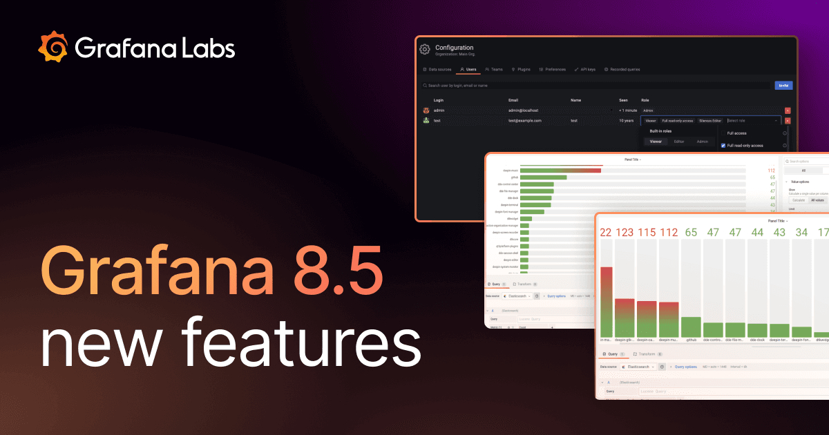 New in Grafana 8.5: updated panels, new RBAC features, simplified reporting, and more!