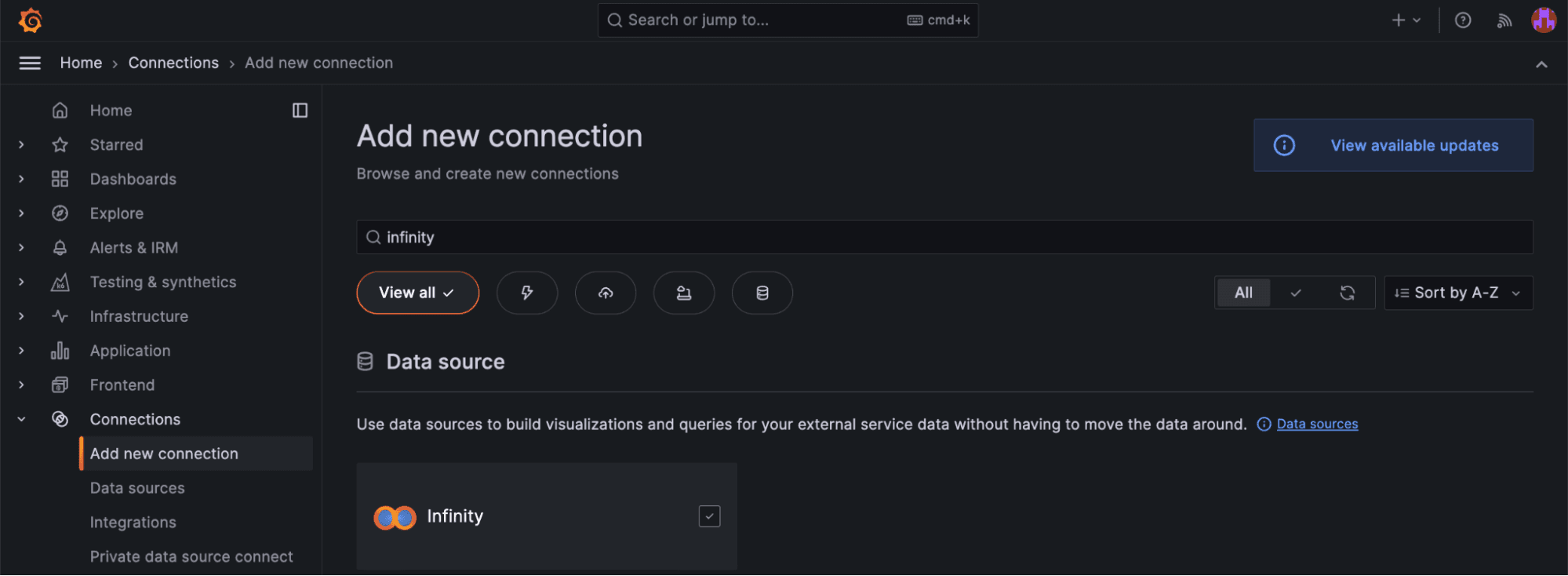 A screenshot showing how to search for the Infinity plugin.