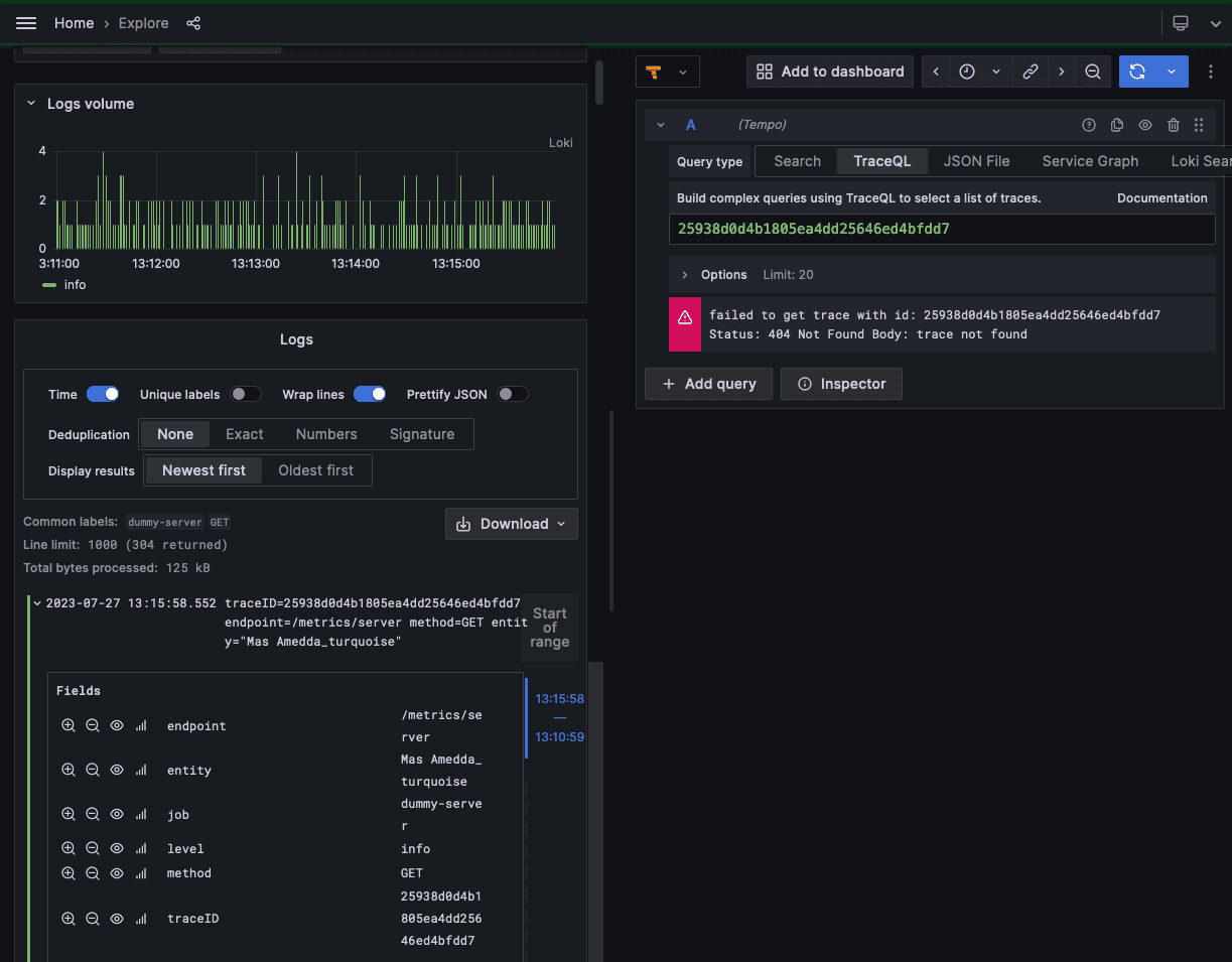 A screenshot of traces for a health check