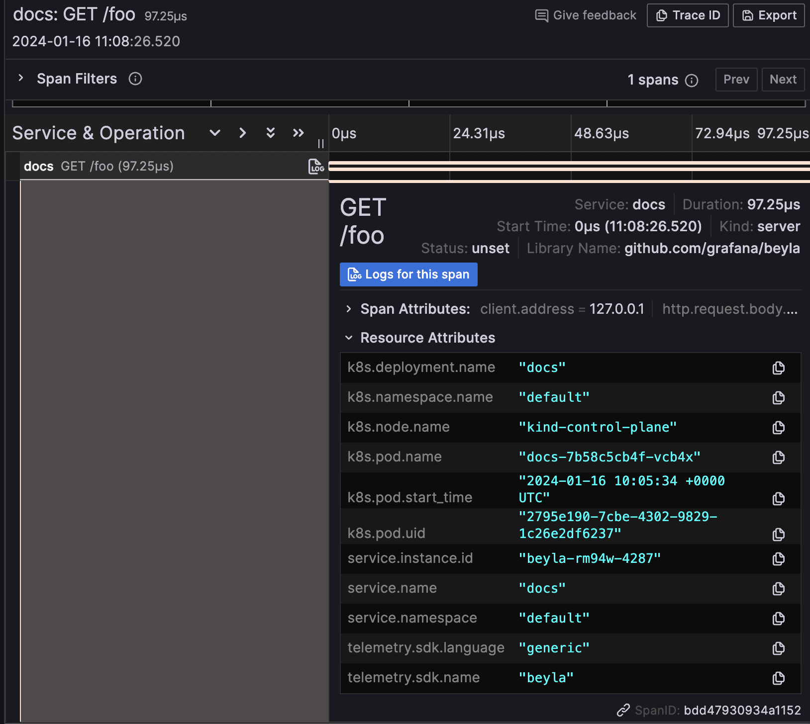 Kubernetes trace attributes.