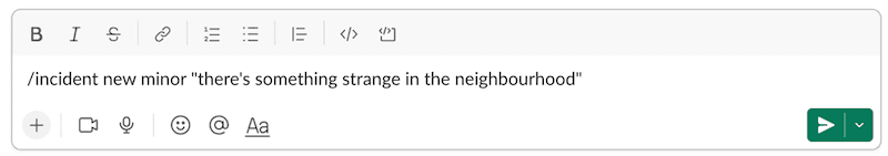 Screenshot of declaring an incident in chat with Grafana Incident.