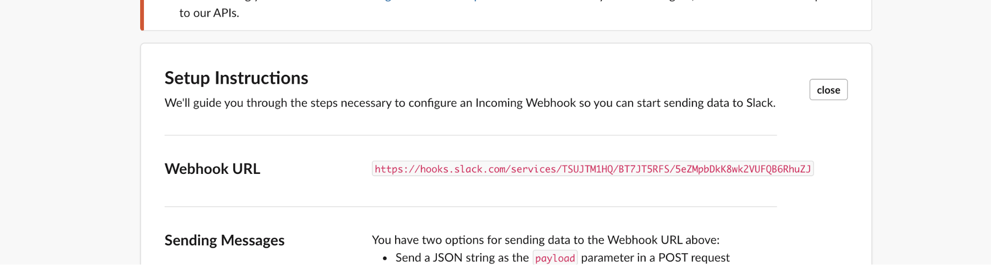 Displayed webhook URL