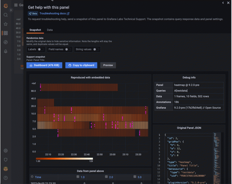 Grafana 9.2 release: Troubleshooting Grafana panels with a new support feature