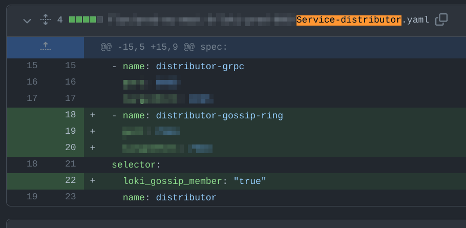 The Kubernetes label selector being added to our distributor service.