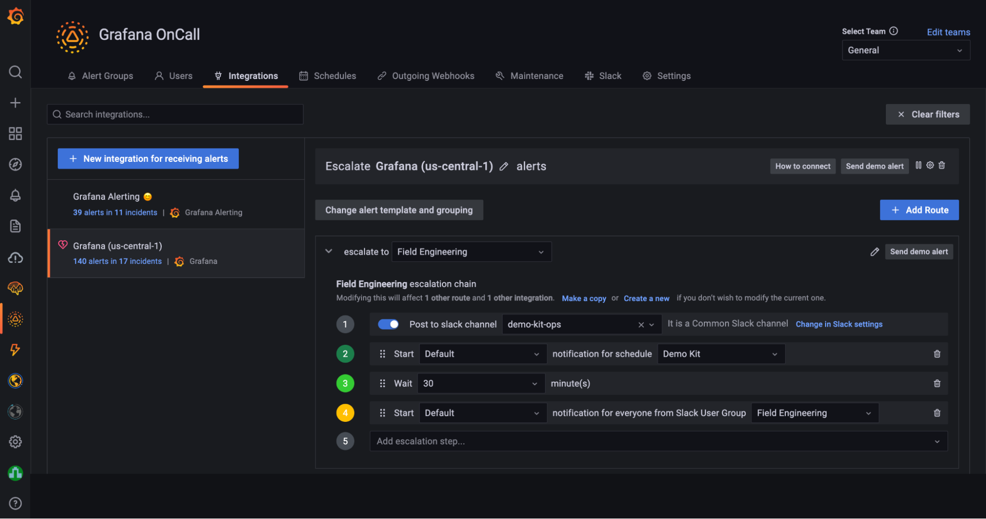 Grafana OnCall feature: escalation chains.