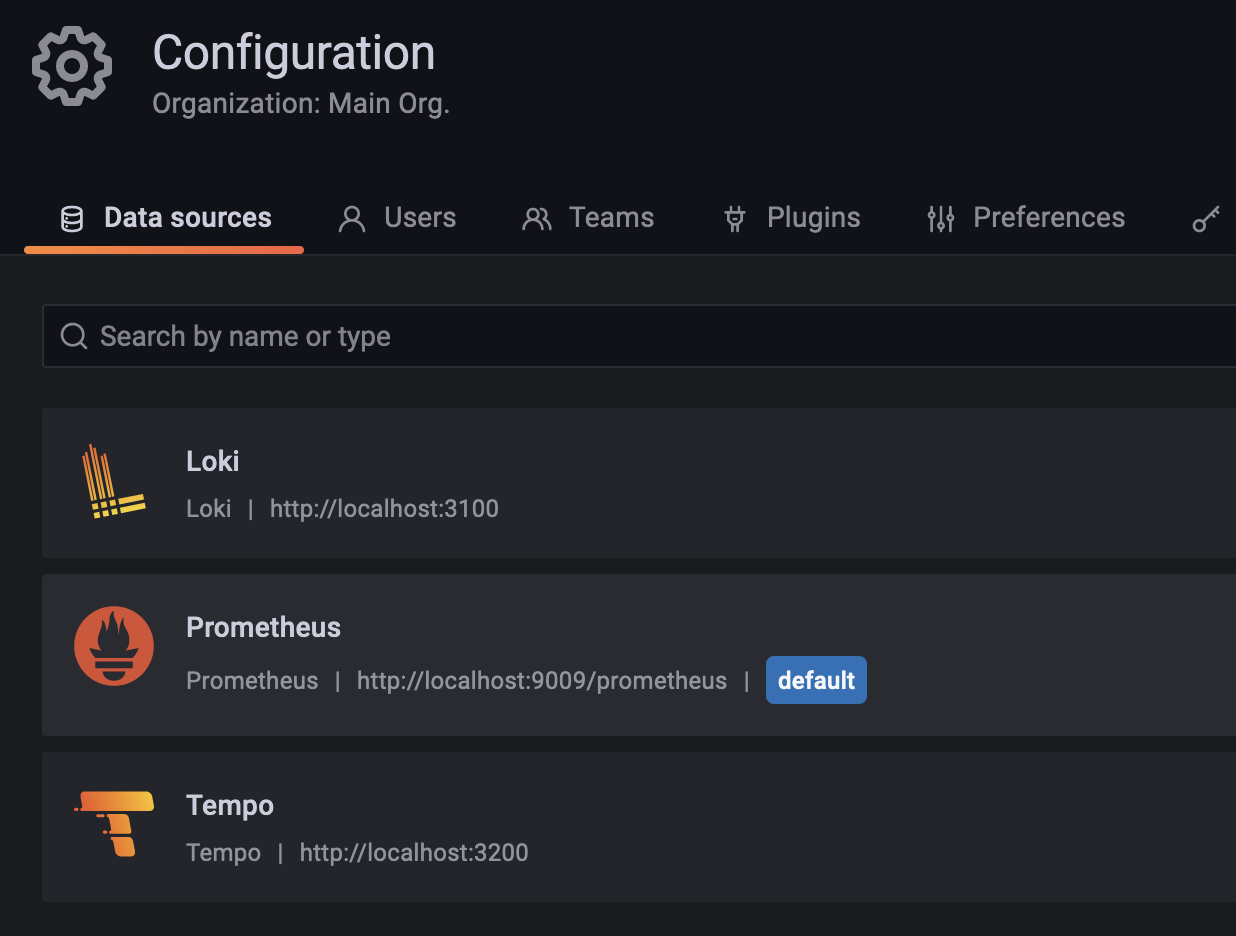 Screenshot of configuration UI in Grafana. 