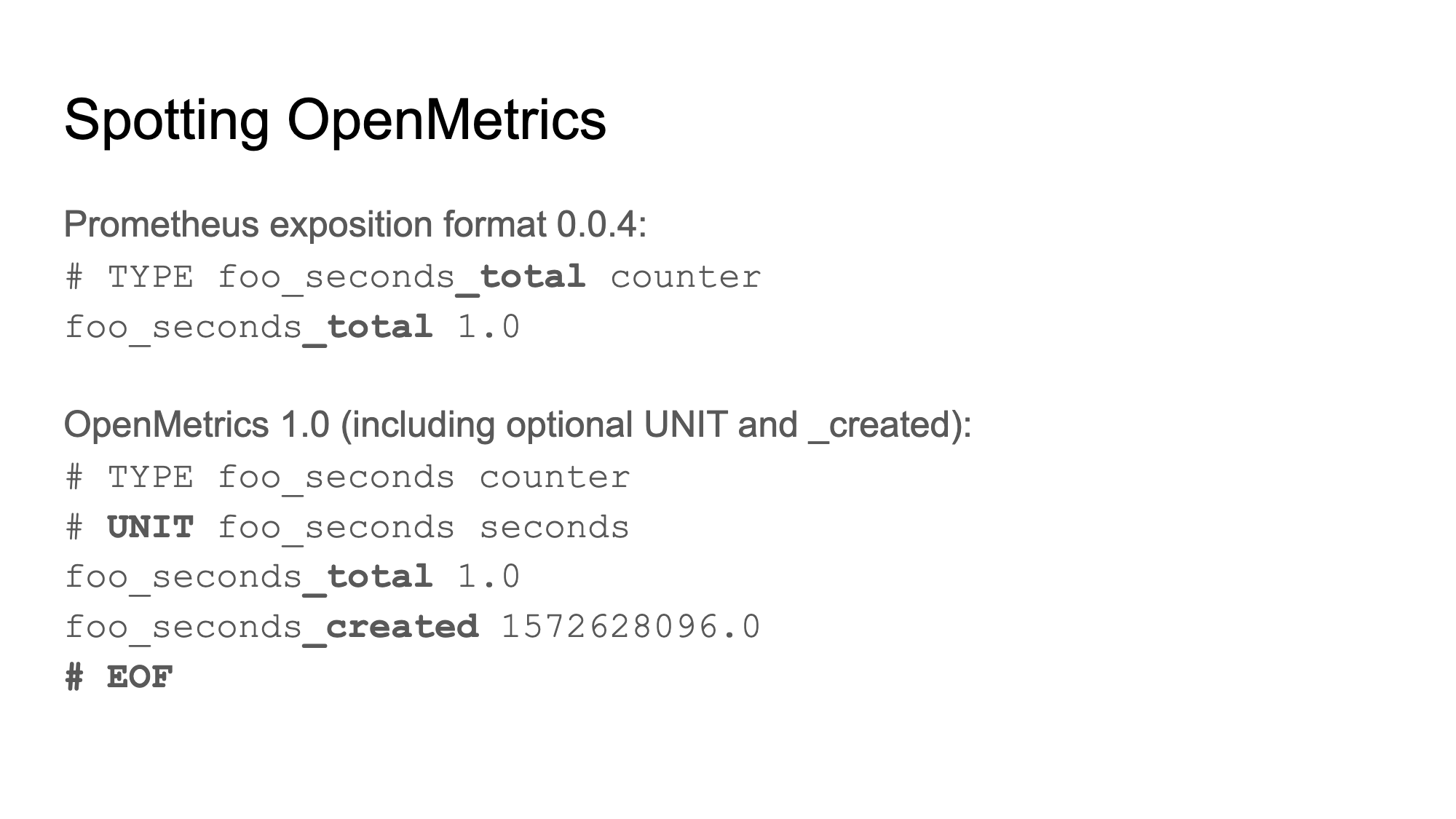 The difference between OpenMetrics and Prometheus text format