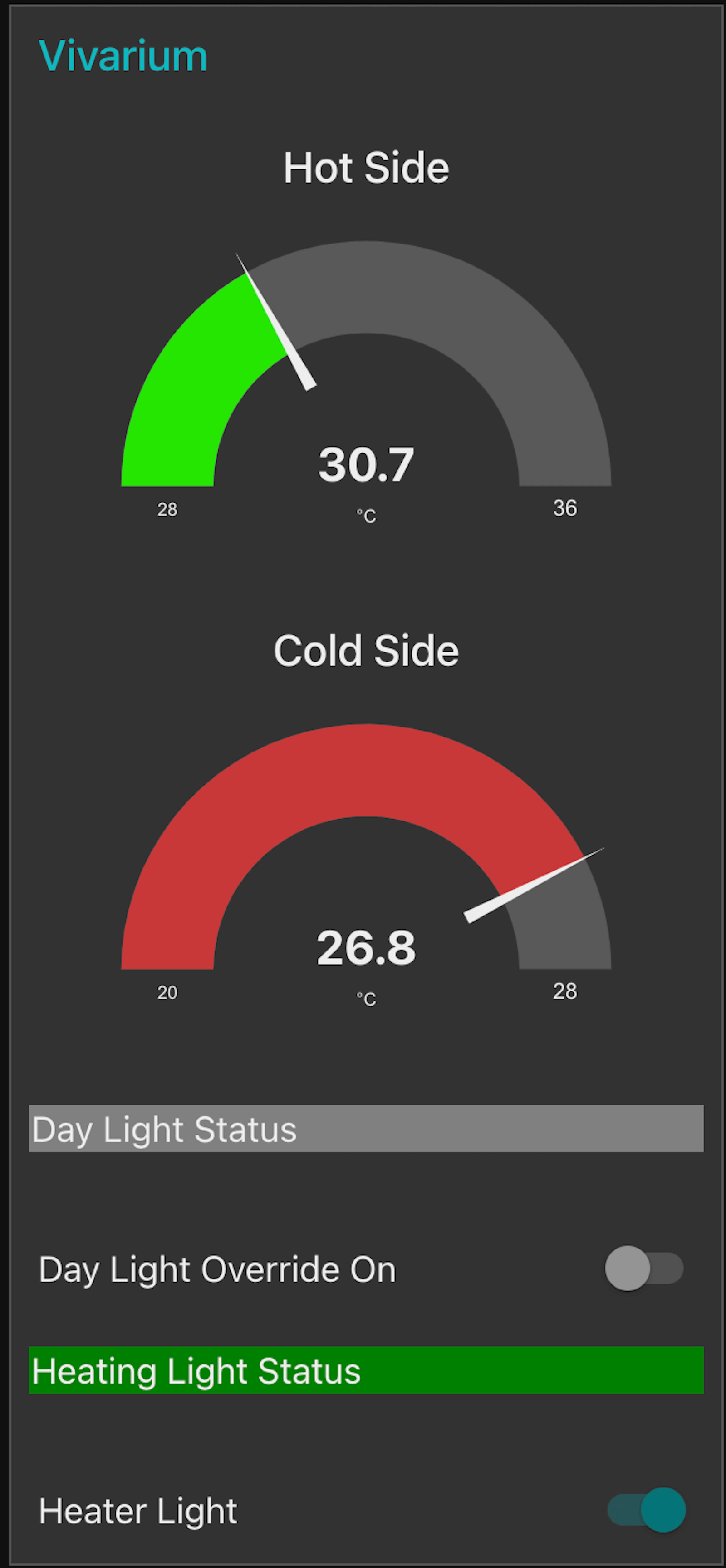 Mobile UI with temperature and light control